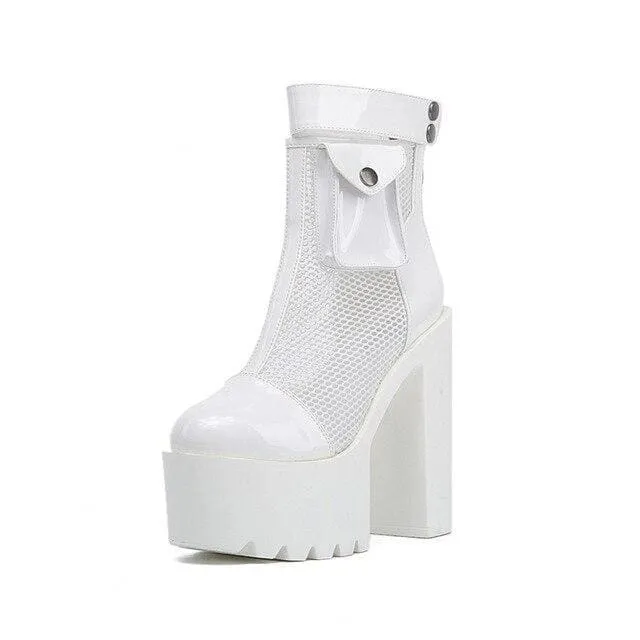 Mesh Punk High Heel Platform Boots MK15054