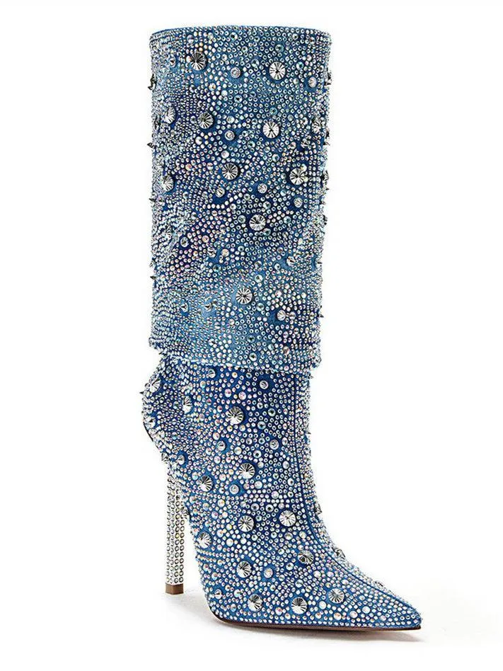 Mia Rhinestone Glitter Denim Boots