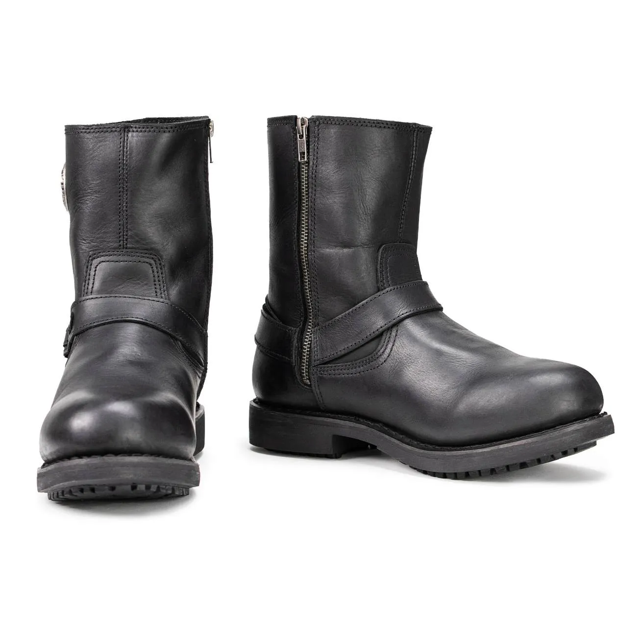 Milwaukee Leather MBM9042 Men's Black Ruf Leather Short Harness Motorcycle Boots w/ Inside Zipper