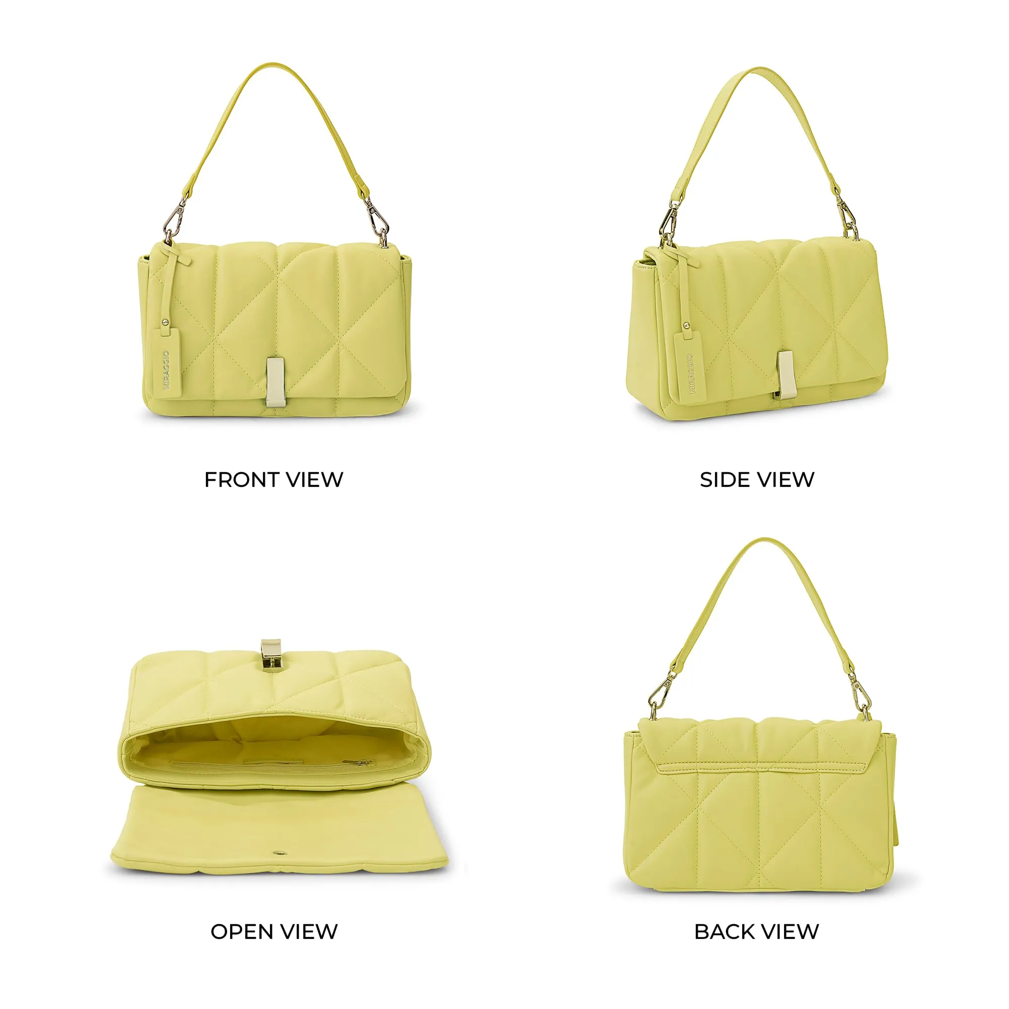 Miraggio Genevieve Quilted Crossbody Bag for Women with Detachable Sling Strap & Top Handle (Lemon Yellow)