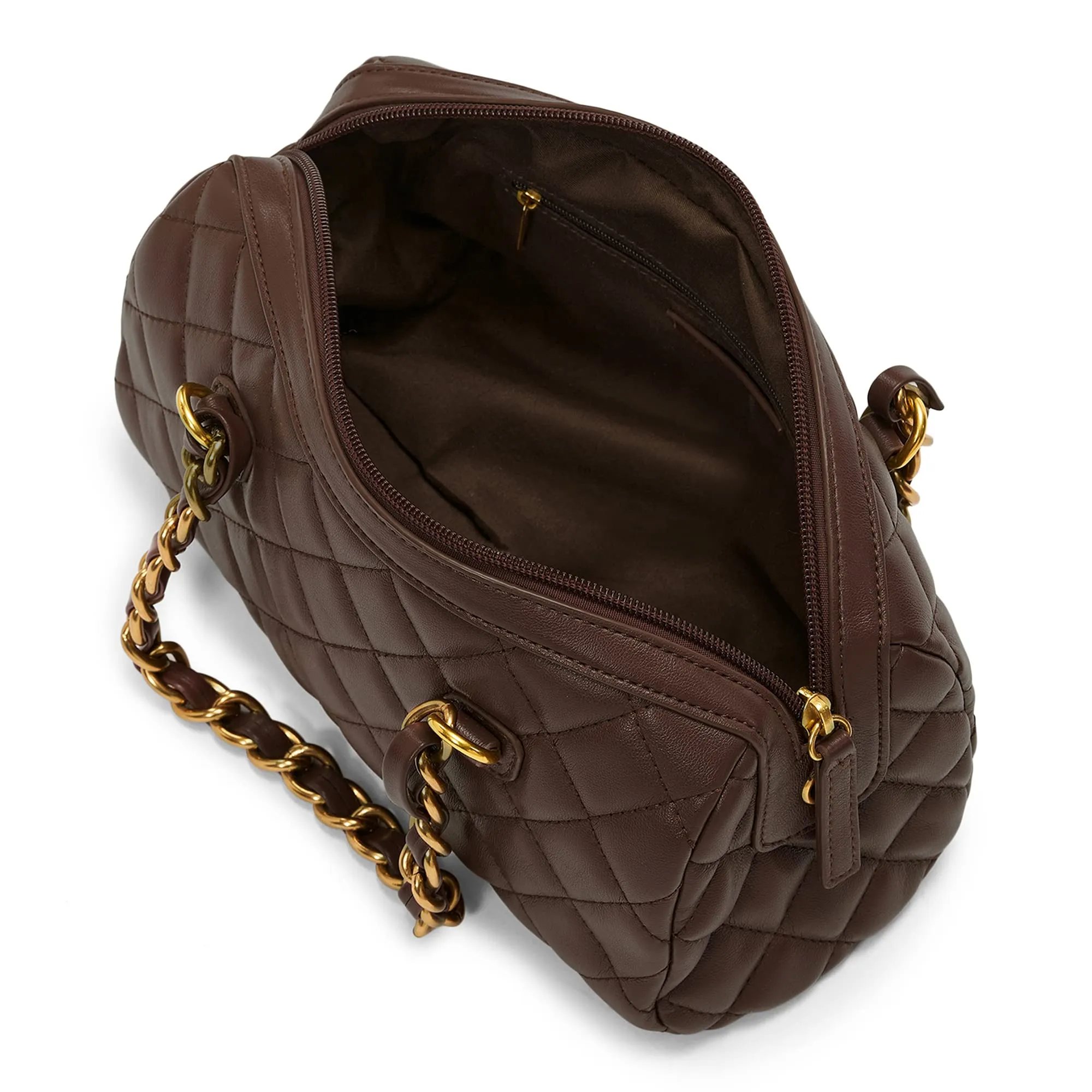 Miraggio Kylee Brown Quilted Handbag with Sling Chain Strap