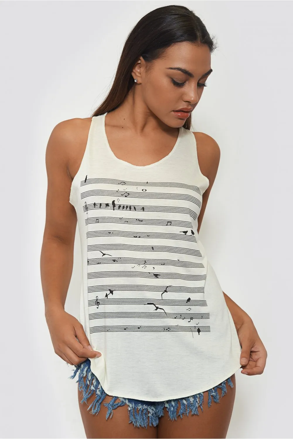 Musical Score Cream Vest Top