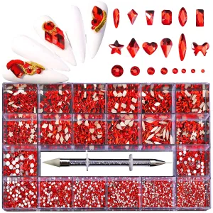 Nail Art Rhinestones Kit, Multi Shapes AB Rhinestones for Nails, 21 Grids Flatback Glass Nail Gems Stones Set 3D Crystals for Nails Diamond Art DIY Crafts Accessories