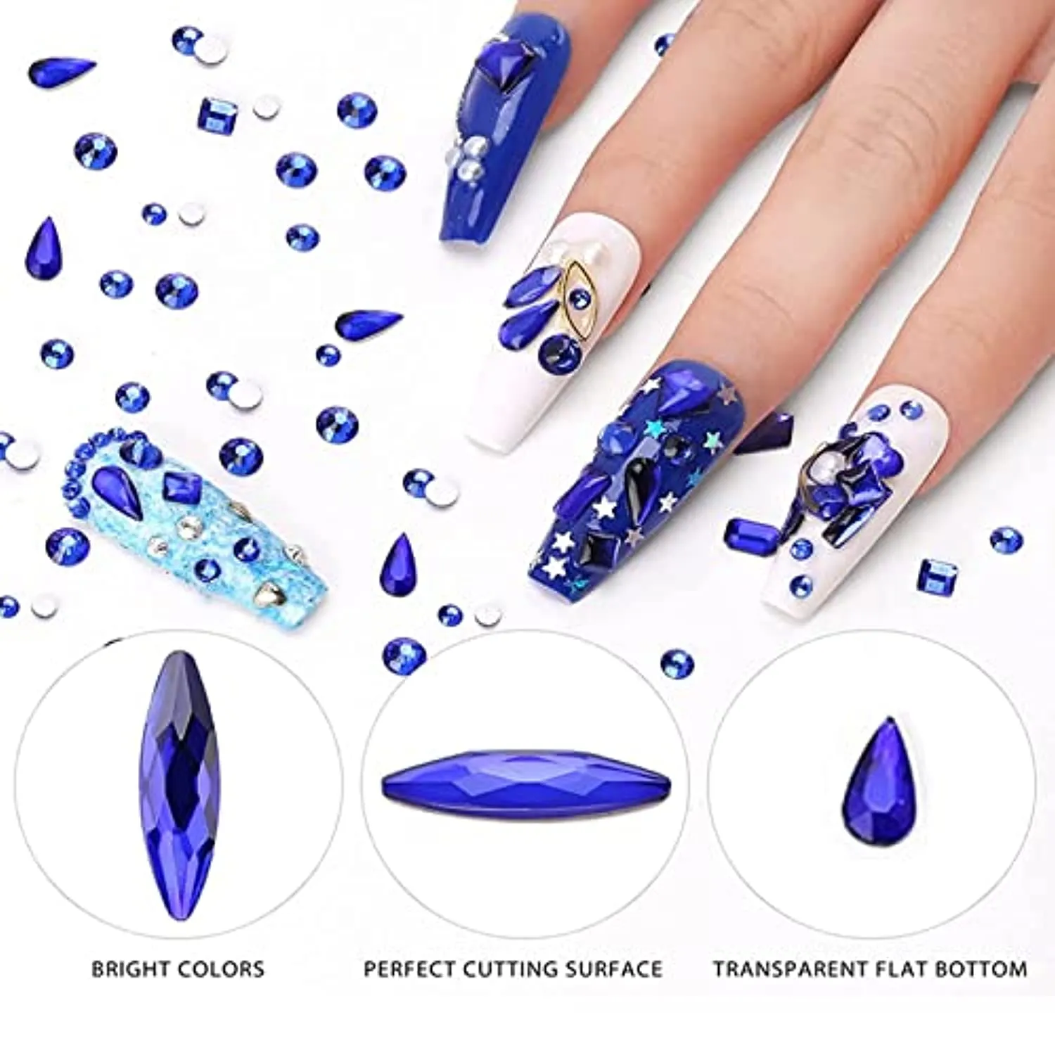 Nail Art Rhinestones Kit, Multi Shapes AB Rhinestones for Nails, 21 Grids Flatback Glass Nail Gems Stones Set 3D Crystals for Nails Diamond Art DIY Crafts Accessories