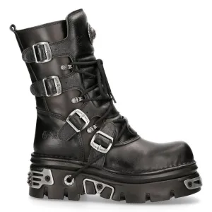 New Rock New Rock 373 S4 Metallic High Boots Black Leather Goth Biker Emo