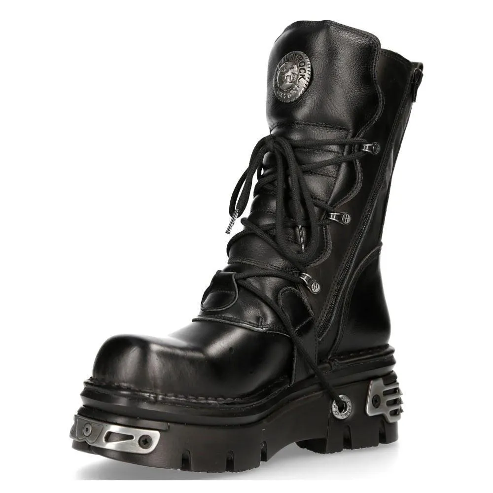 New Rock New Rock 373 S4 Metallic High Boots Black Leather Goth Biker Emo