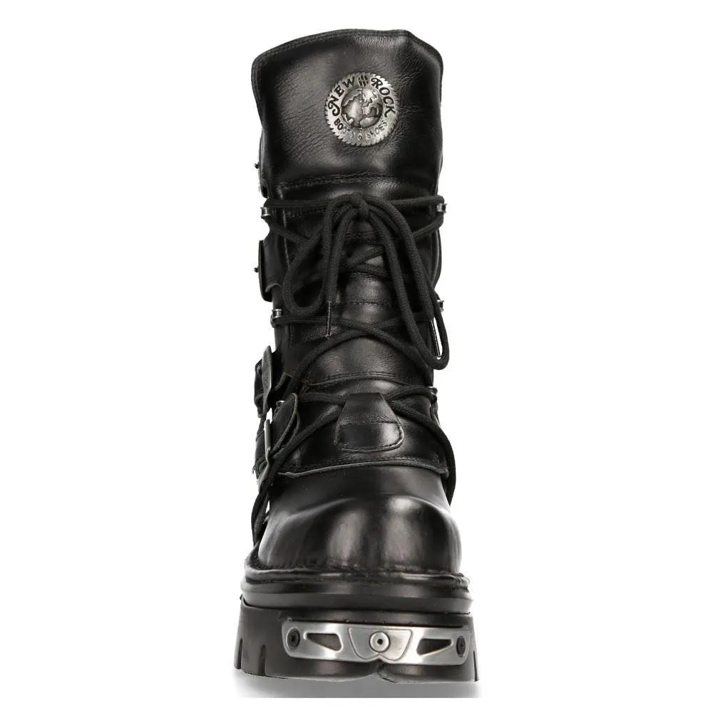 New Rock New Rock 373 S4 Metallic High Boots Black Leather Goth Biker Emo