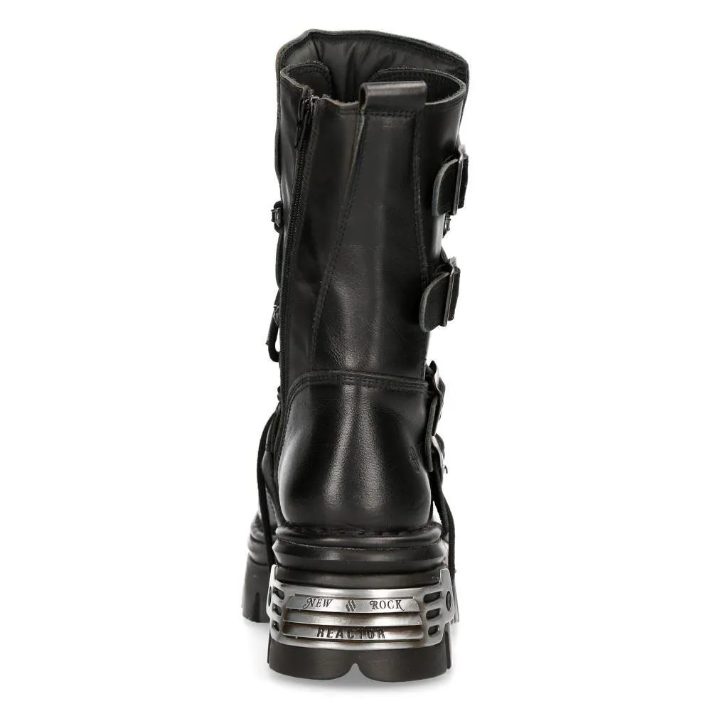 New Rock New Rock 373 S4 Metallic High Boots Black Leather Goth Biker Emo