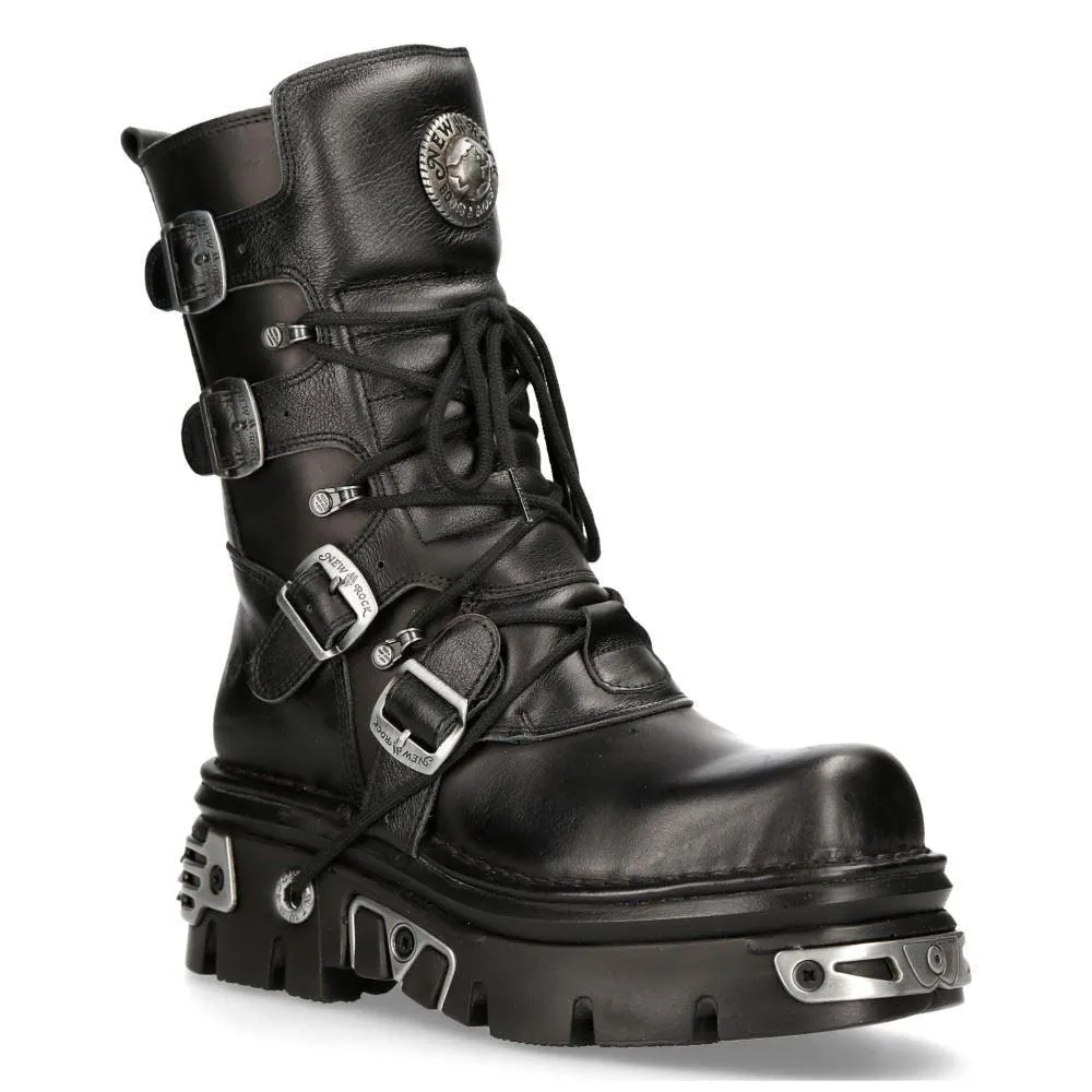 New Rock New Rock 373 S4 Metallic High Boots Black Leather Goth Biker Emo