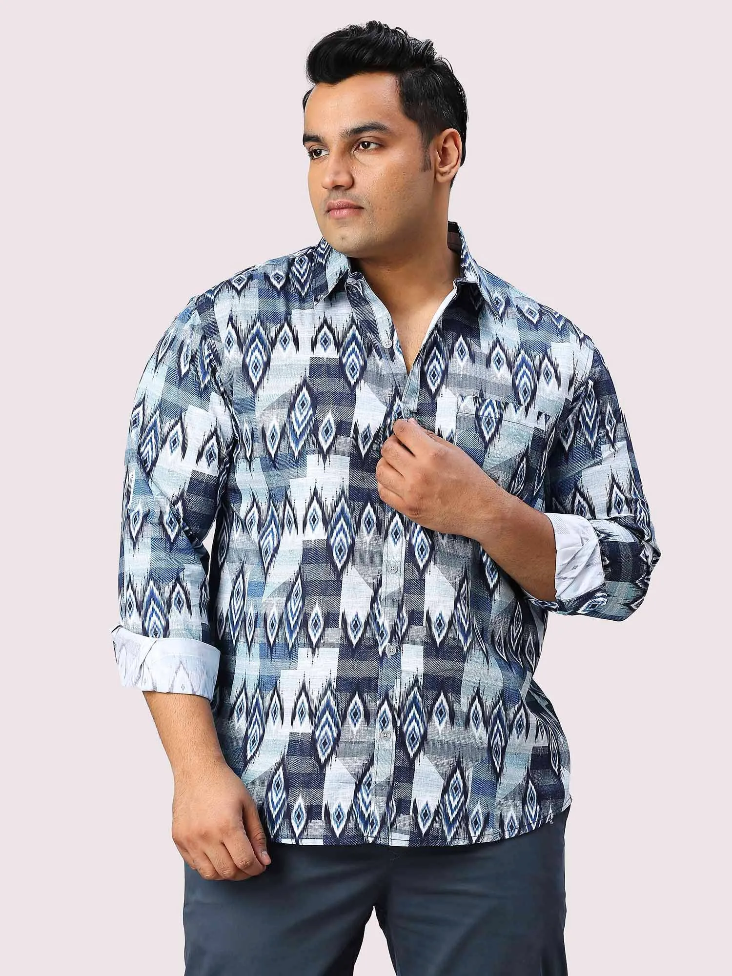 Nile Blue Digital Printed Full Sleeve Shirt Men's Plus Size