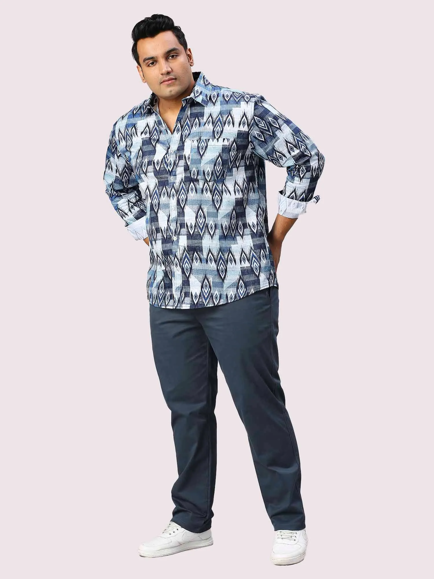 Nile Blue Digital Printed Full Sleeve Shirt Men's Plus Size