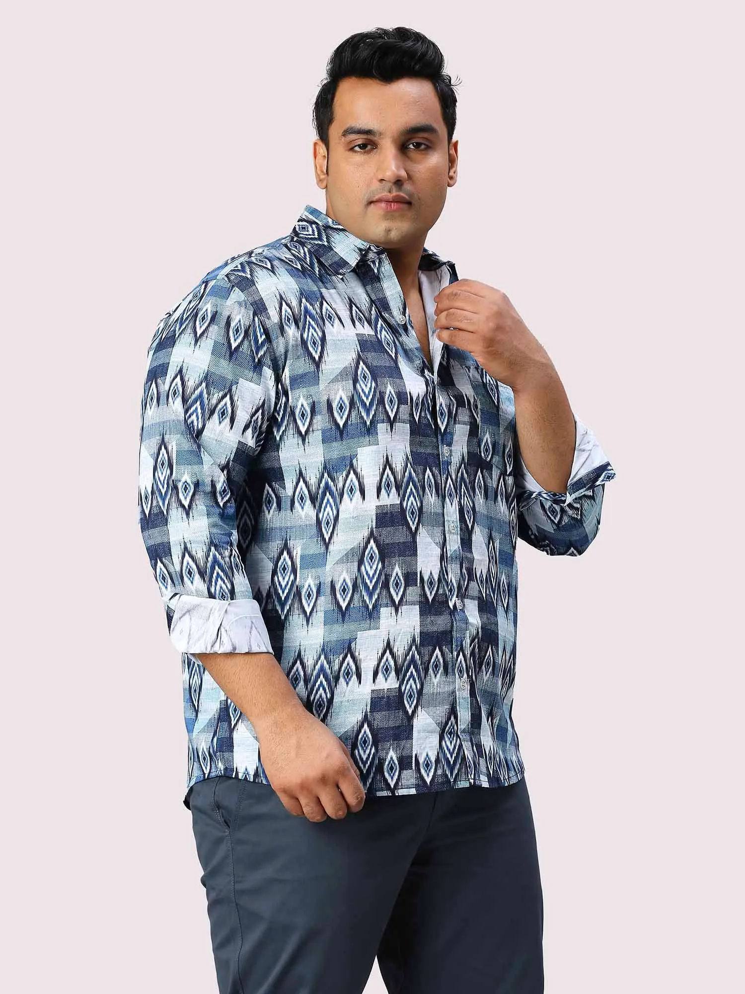 Nile Blue Digital Printed Full Sleeve Shirt Men's Plus Size