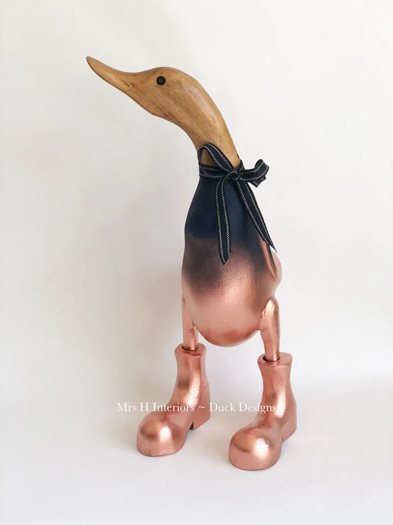 Ombré Metallic Rose Gold Duck - Decorated Wooden Duck in Boots by Mrs H the Duck Lady