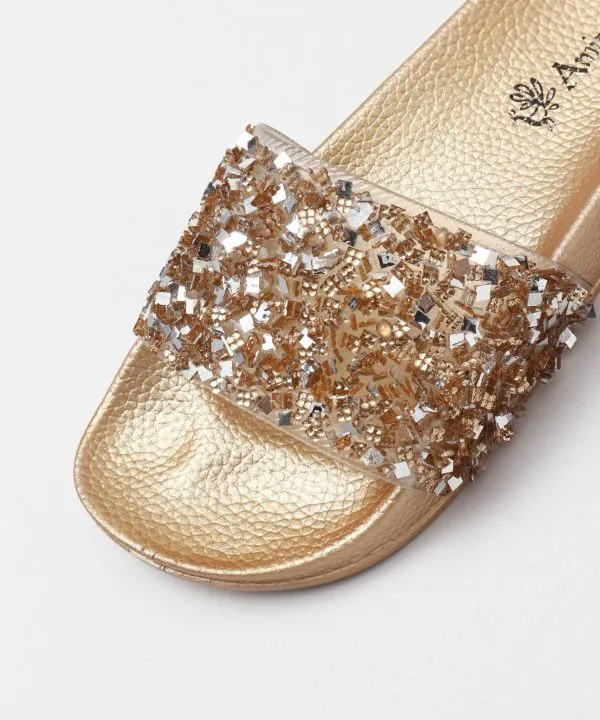 Open Toe Glitter Sliders