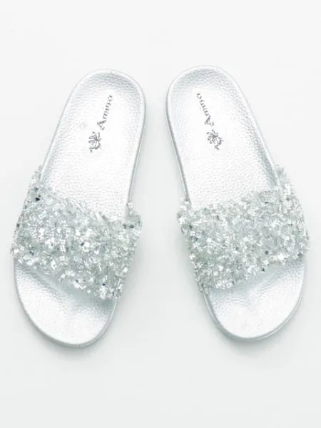 Open Toe Glitter Sliders