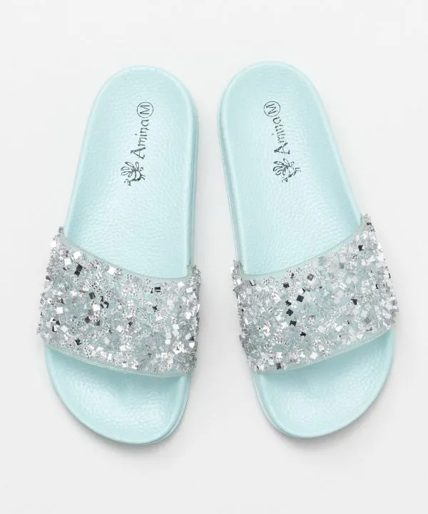 Open Toe Glitter Sliders