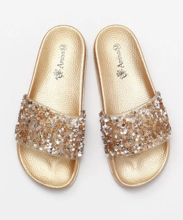 Open Toe Glitter Sliders