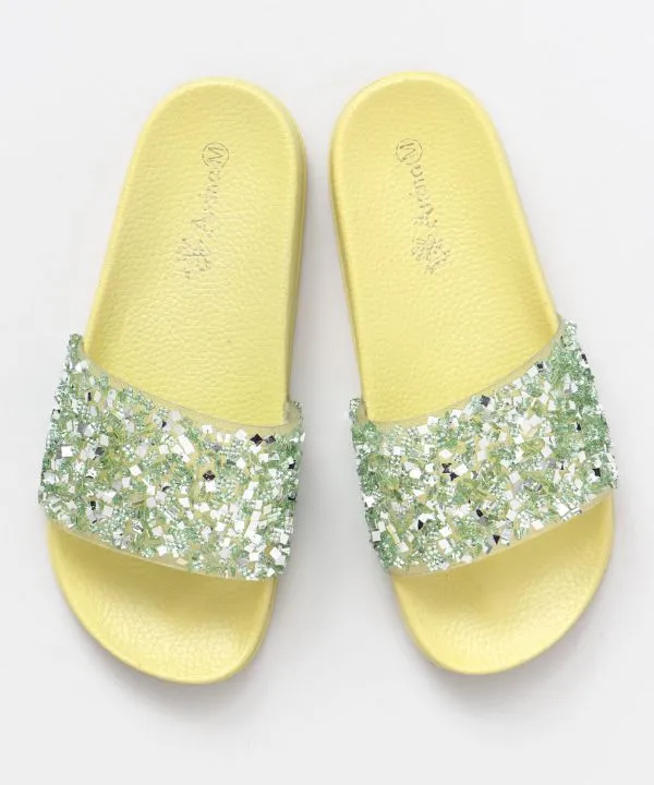 Open Toe Glitter Sliders