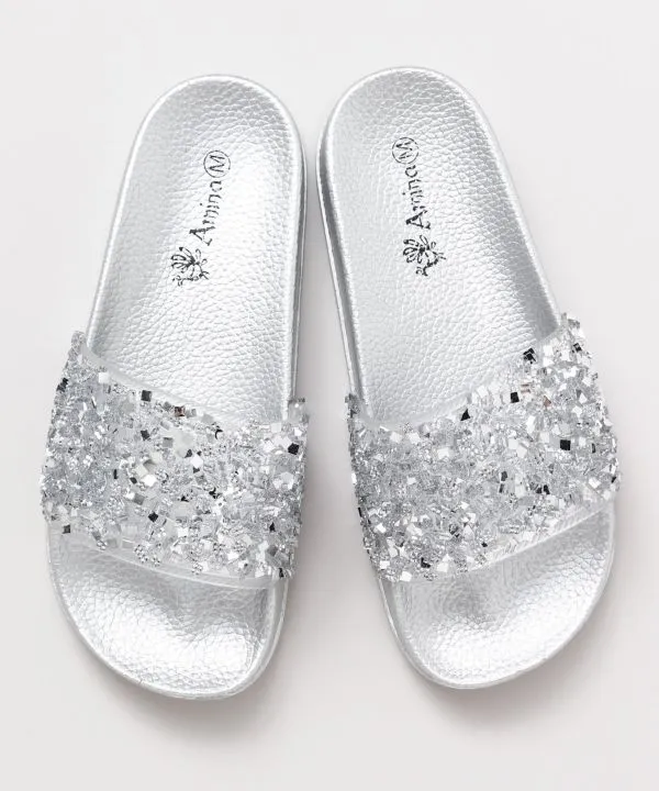 Open Toe Glitter Sliders