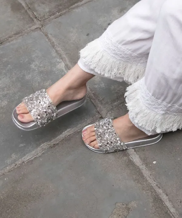 Open Toe Glitter Sliders