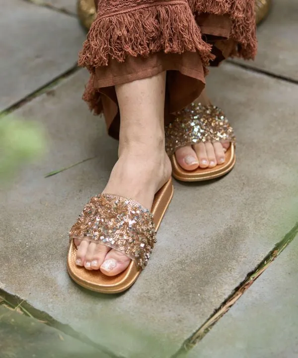 Open Toe Glitter Sliders