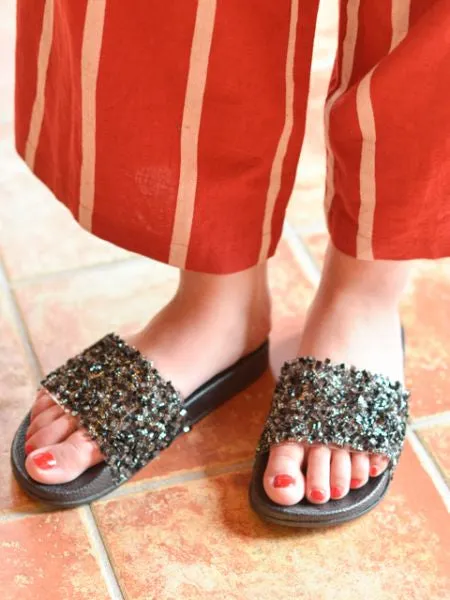 Open Toe Glitter Sliders