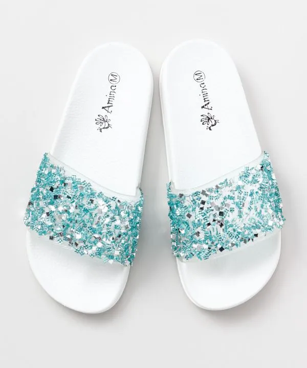 Open Toe Glitter Sliders