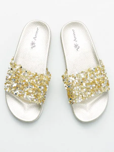 Open Toe Glitter Sliders