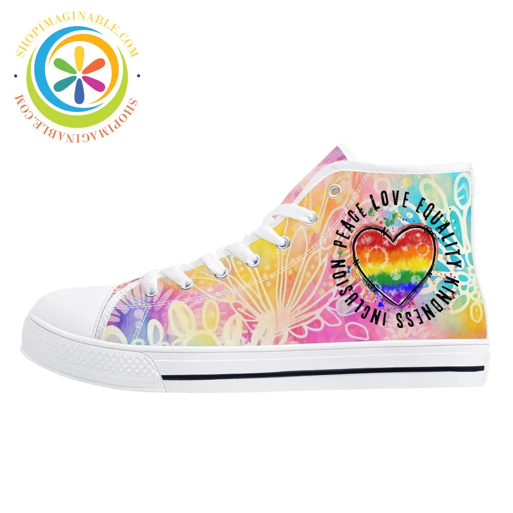 Peace • Love • Equality • Ladies High Top Canvas Shoes