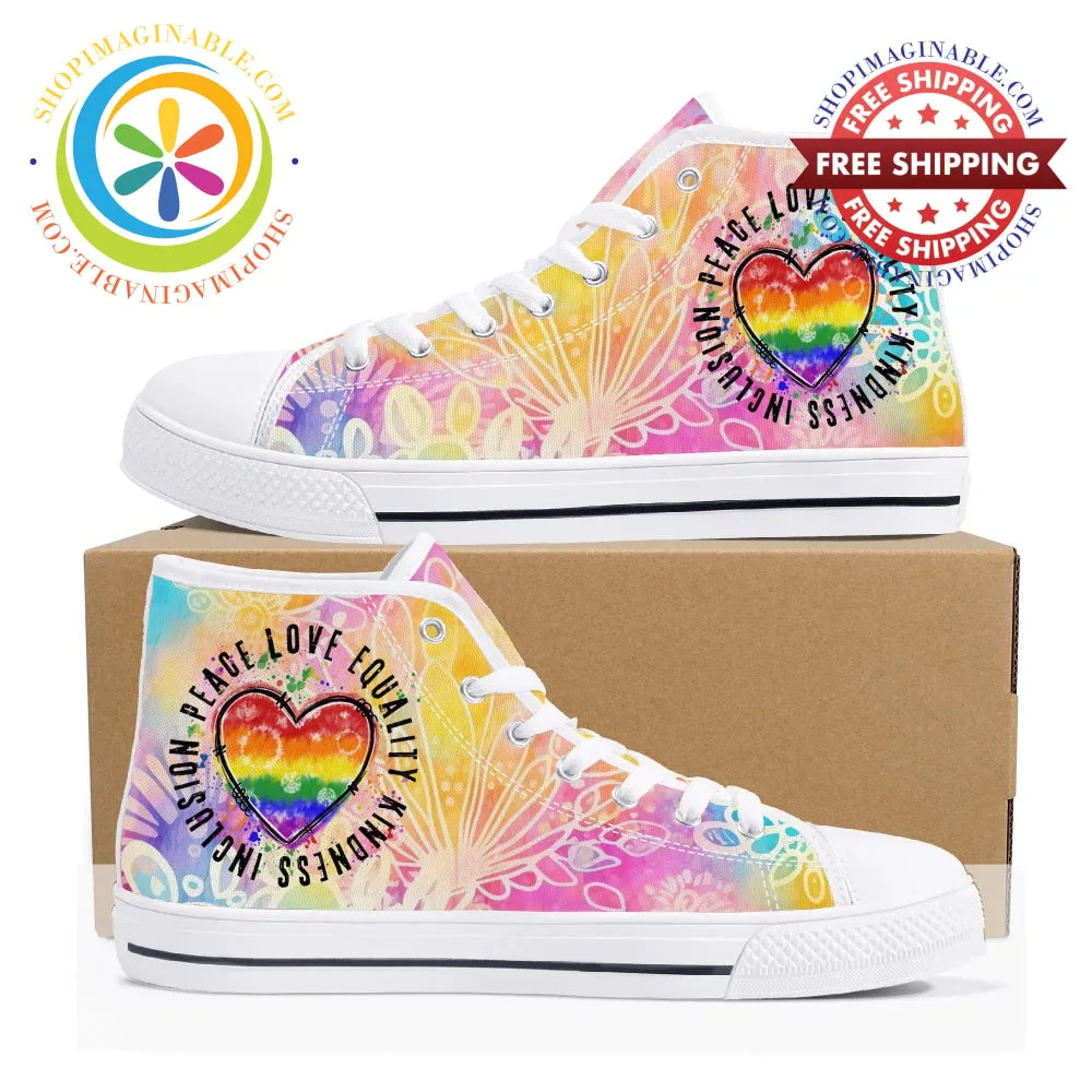 Peace • Love • Equality • Ladies High Top Canvas Shoes