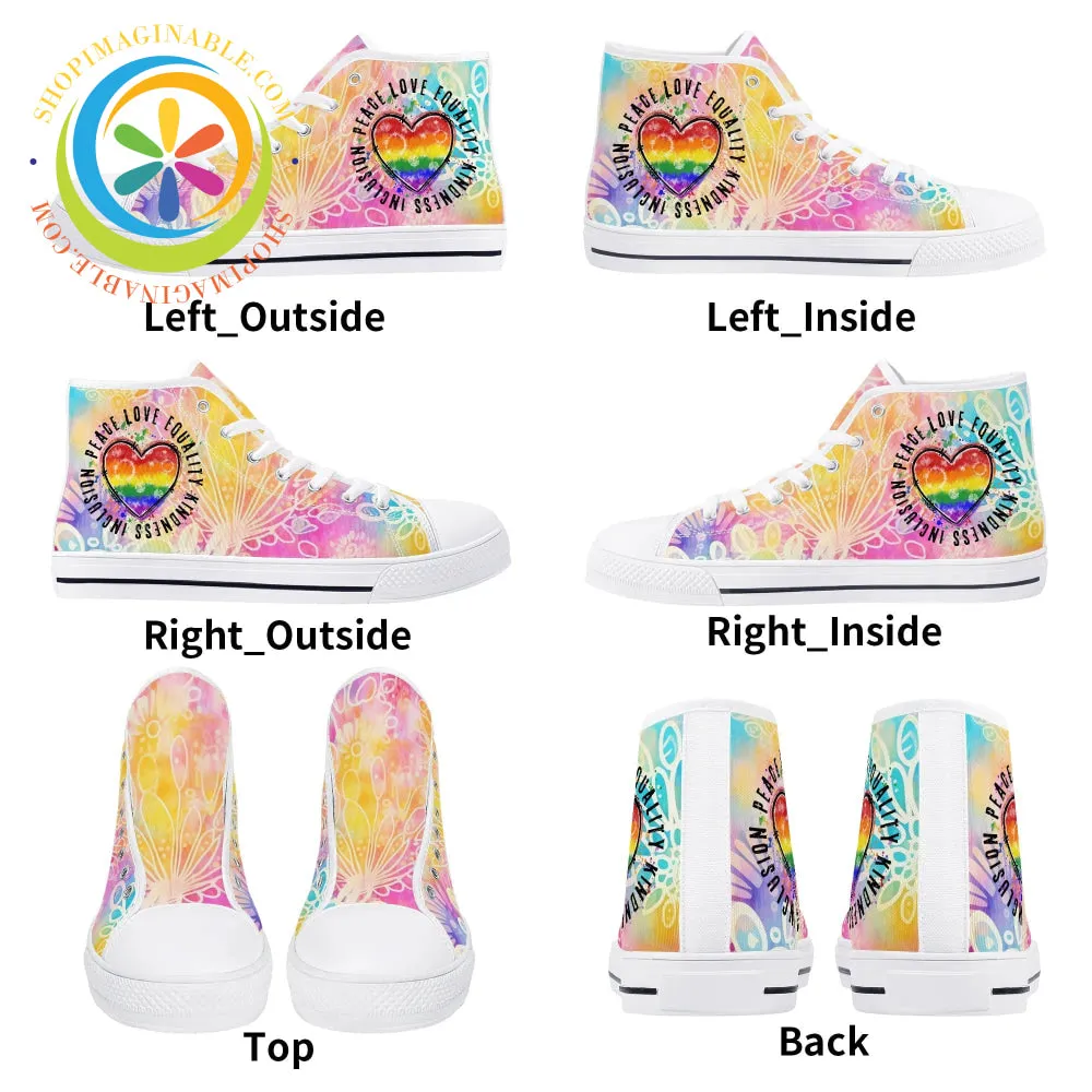 Peace • Love • Equality • Ladies High Top Canvas Shoes