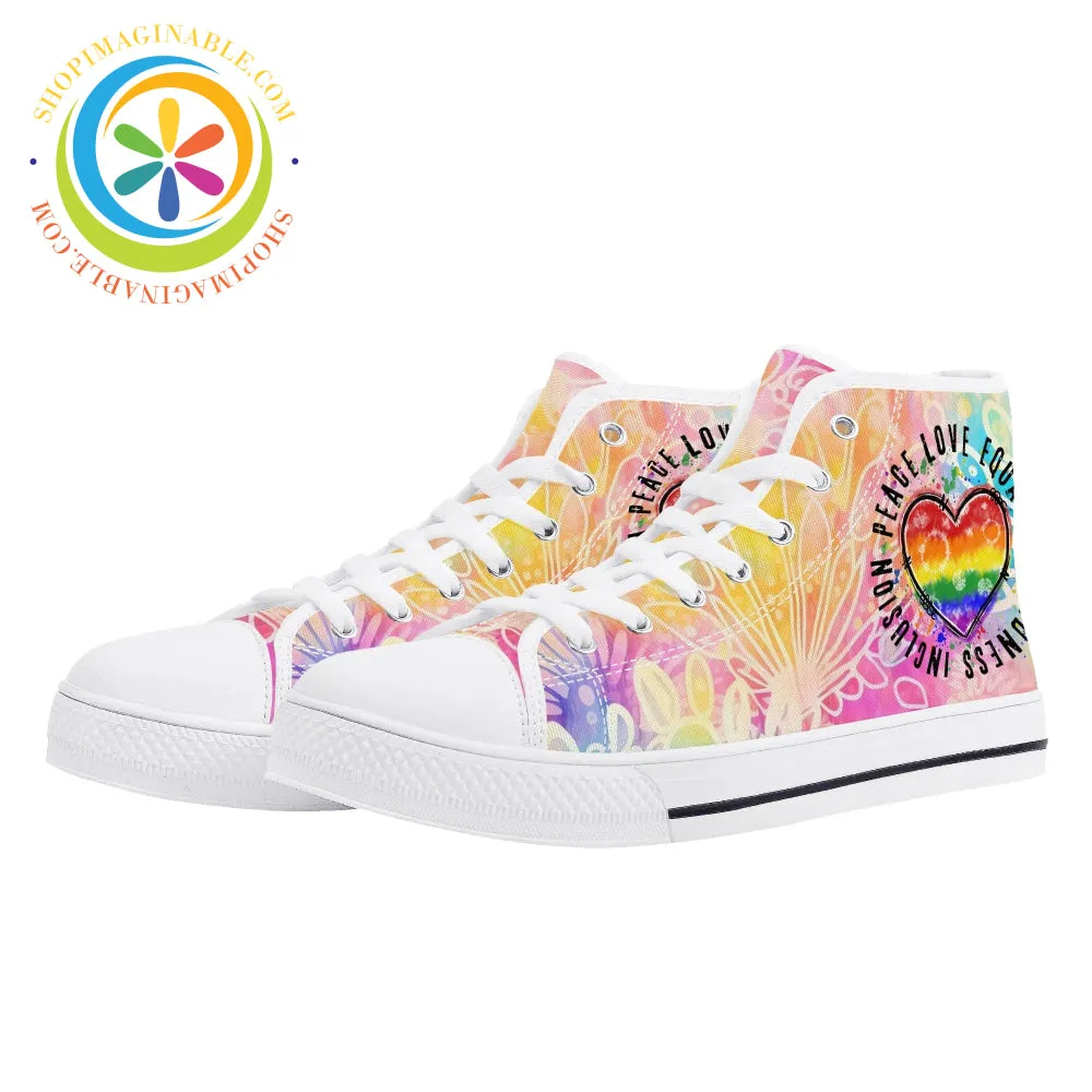 Peace • Love • Equality • Ladies High Top Canvas Shoes