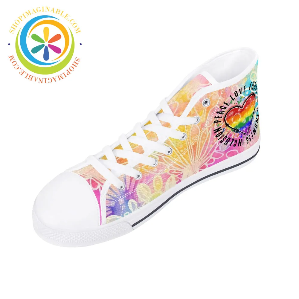 Peace • Love • Equality • Ladies High Top Canvas Shoes