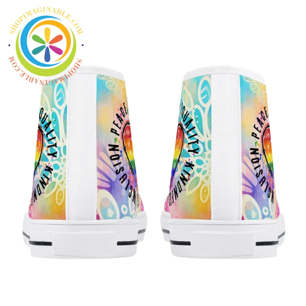 Peace • Love • Equality • Ladies High Top Canvas Shoes