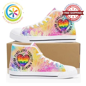 Peace • Love • Equality • Ladies High Top Canvas Shoes