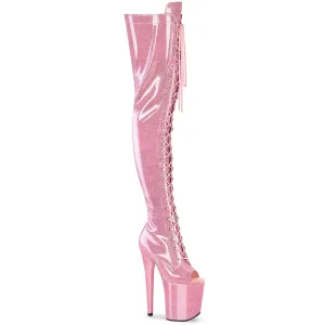 Pink Glitter Peep Toe Thigh High Boots Flamingo-3021GP