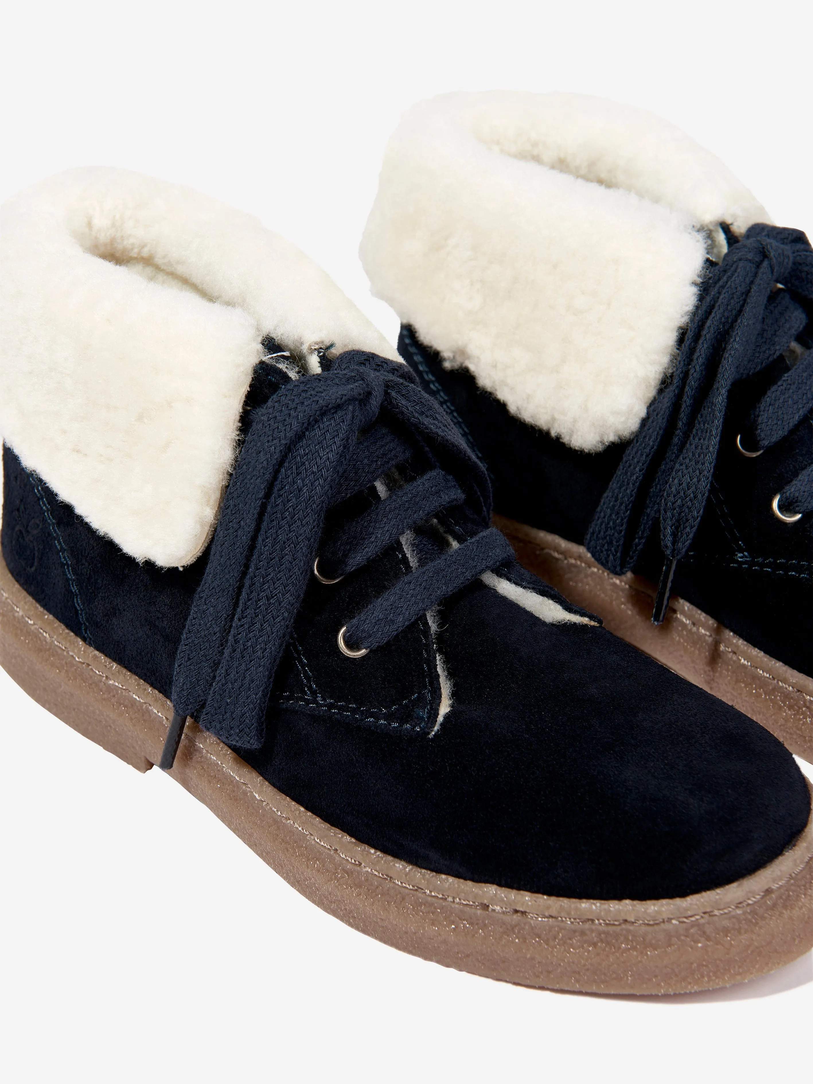 Pom D'Api Kids Sheepskin Trix Fur Boots in Navy