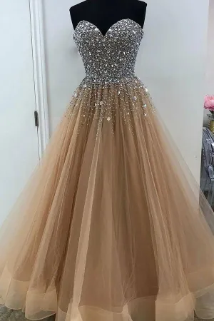 Puffy Sweetheart Floor Length Beading Prom Dress, Glitter Long Formal Dress with Crystals UQ2564