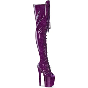 Purple Glitter Peep Toe Thigh High Boots Flamingo-3021GP