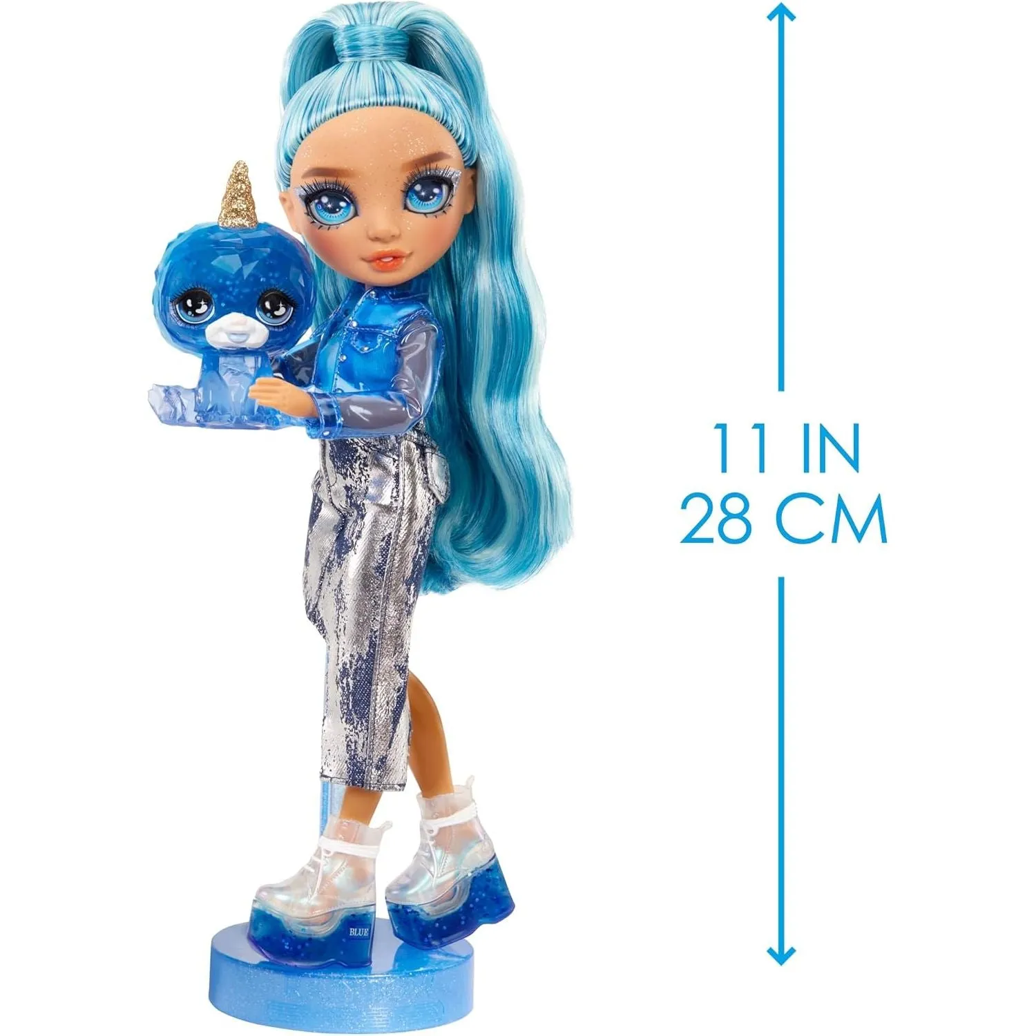 Rainbow High Skyler, Blue with Slime Kit & Pet, 11" Shimmer Posable Fashion Doll with DIY Sparkle Slime, Magical Yeti Pet