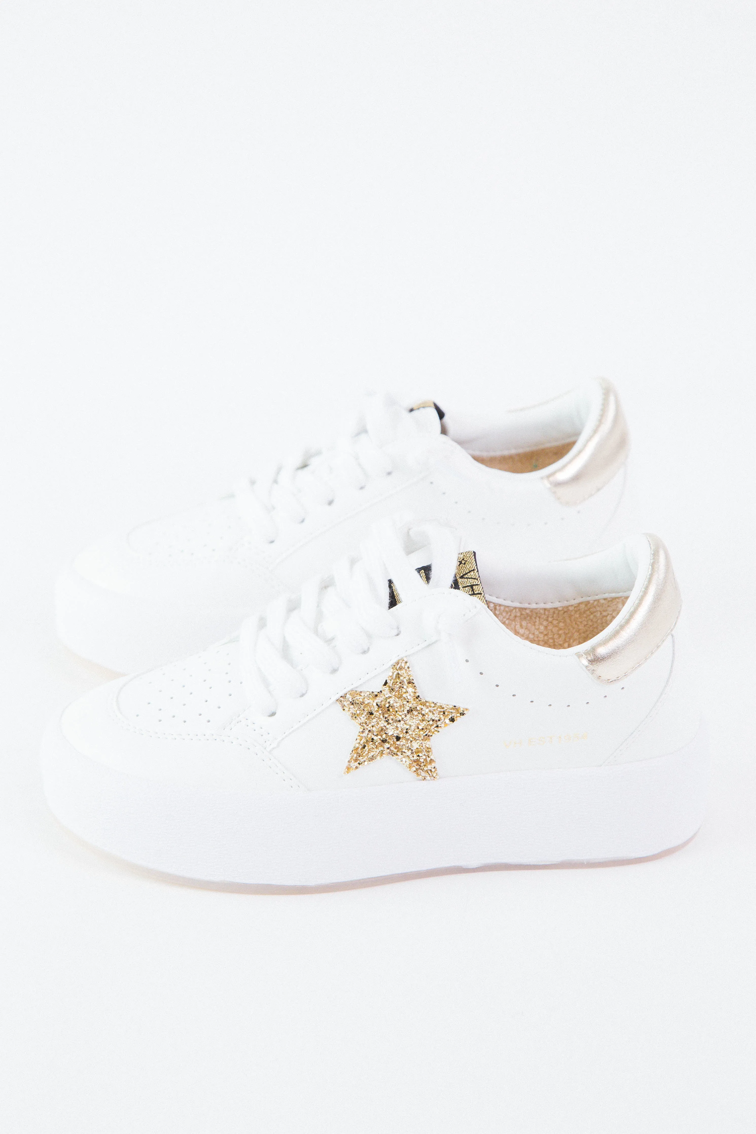 Ream Platform Sneaker, White/Gold Glitter | Vintage Havana