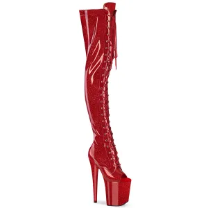 Red Glitter Peep Toe Thigh High Boots Flamingo-3021GP