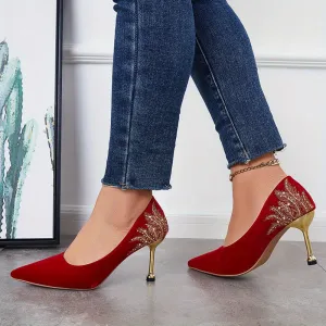 Rhinestone Pointed Toe Comfy Slip-on Stiletto Heels