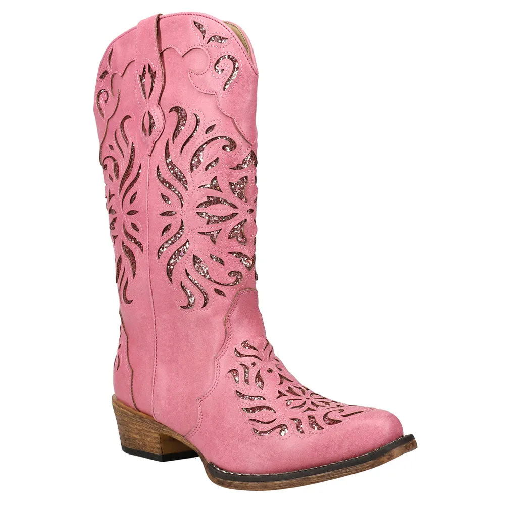 Riley Glitz Tooled Inlay Snip Toe Cowboy Boots