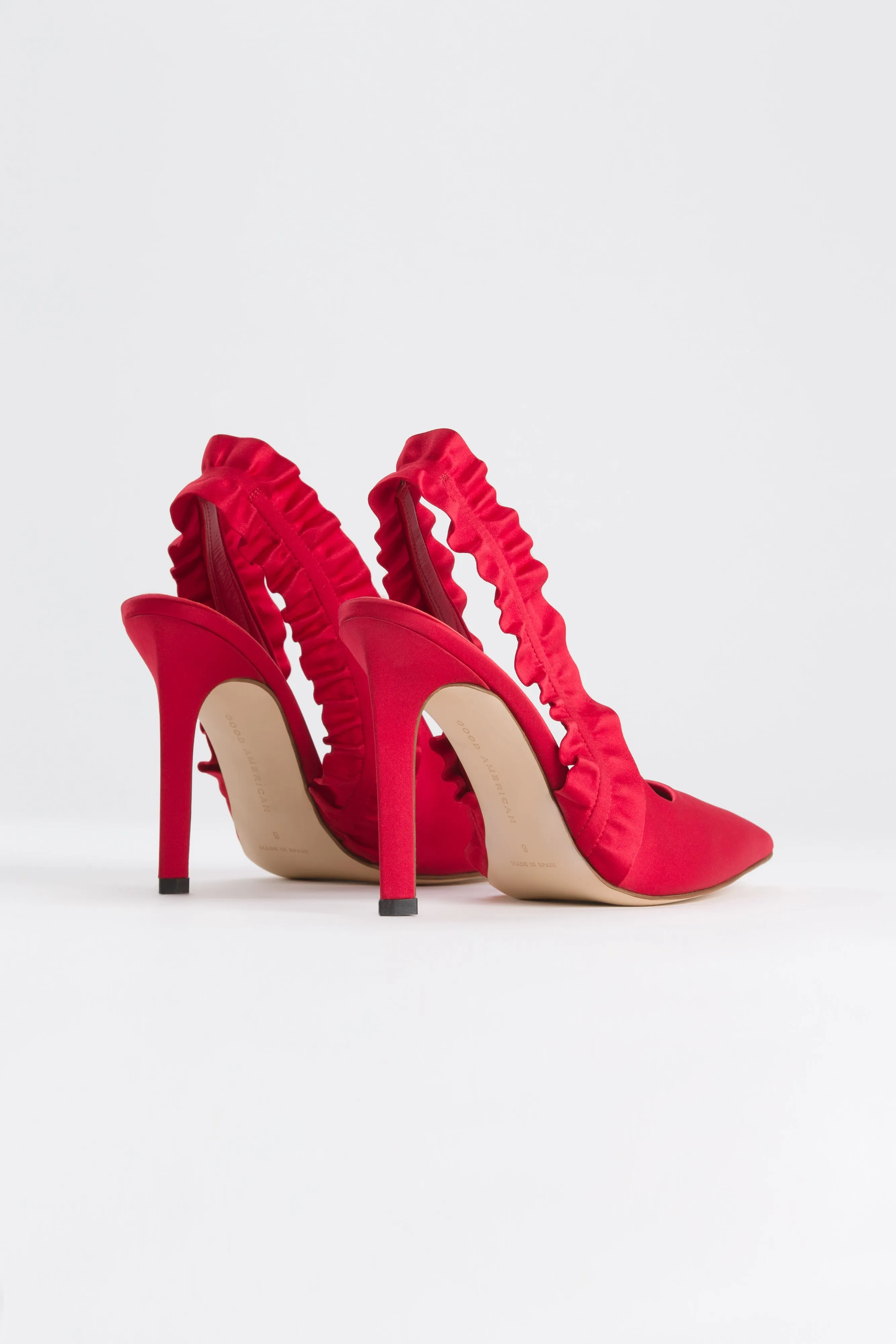 RUFFLE PUMP | SATIN RED001