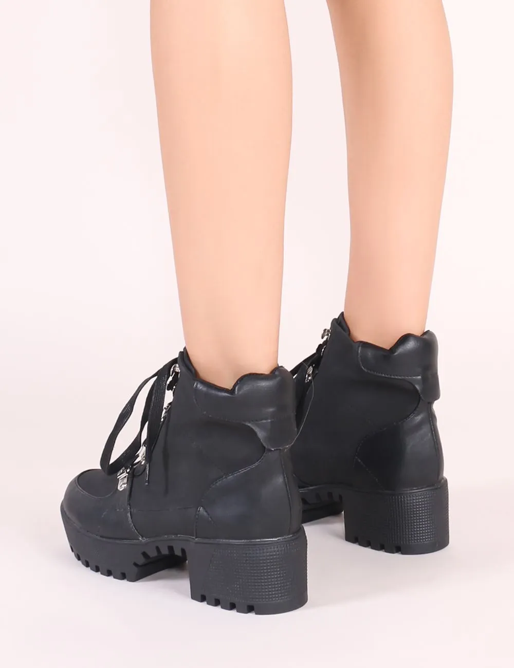 Salute Lace Up Biker Boots in Black