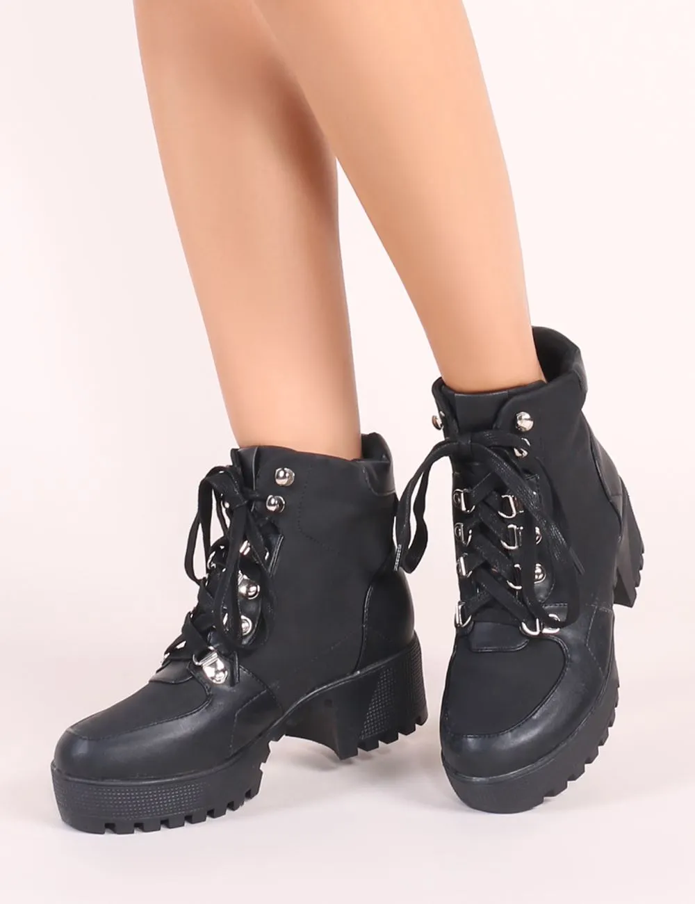 Salute Lace Up Biker Boots in Black