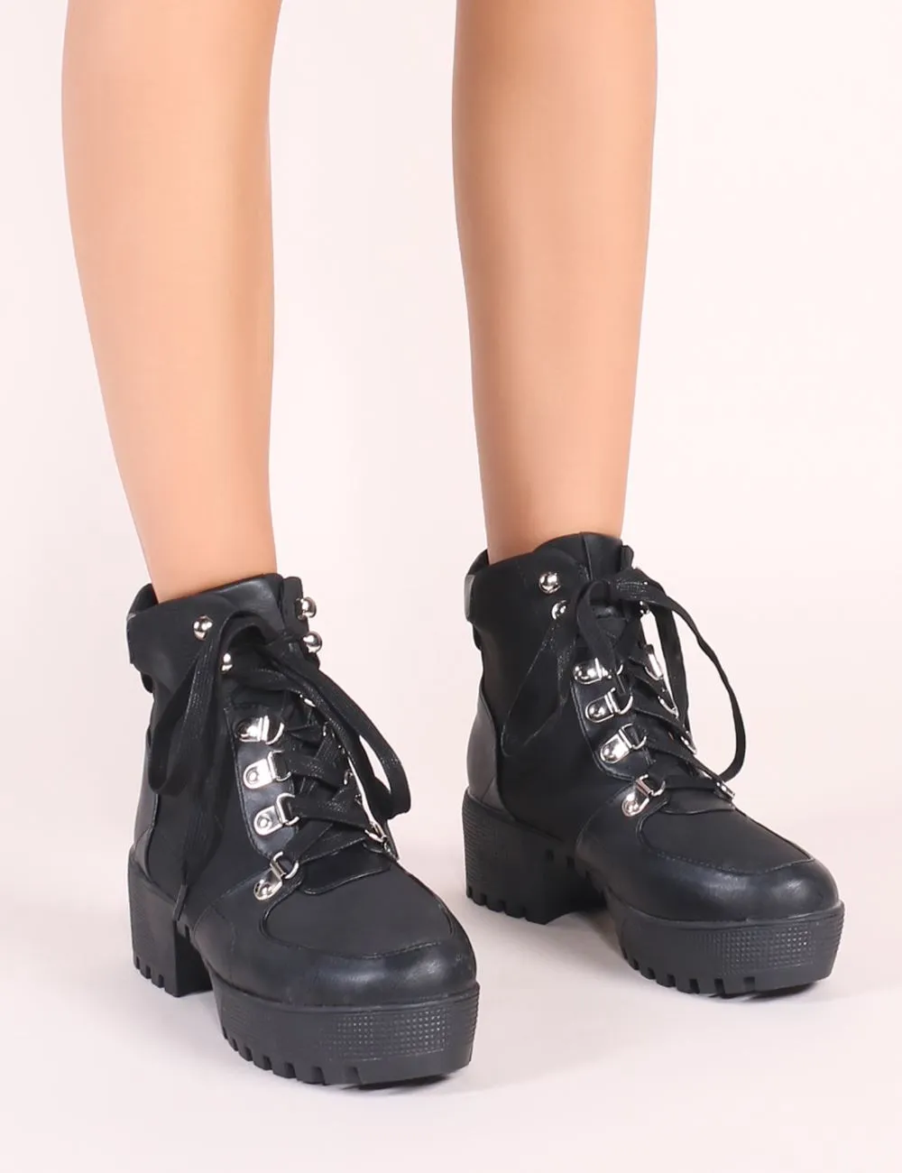 Salute Lace Up Biker Boots in Black