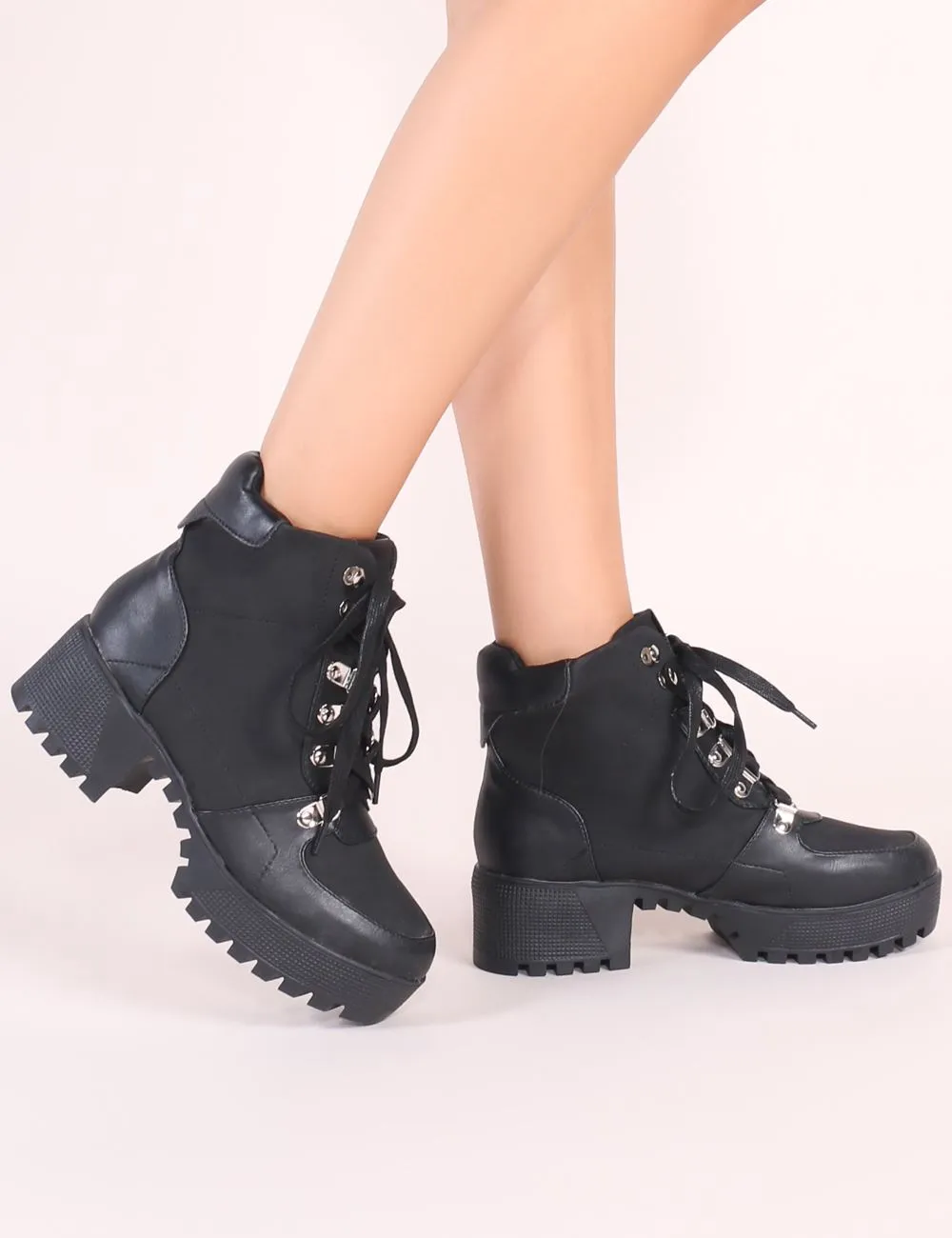 Salute Lace Up Biker Boots in Black