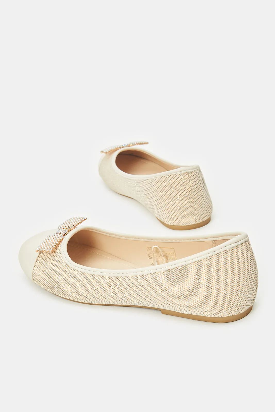 Senior Girls Beige Glitter Ballerinas